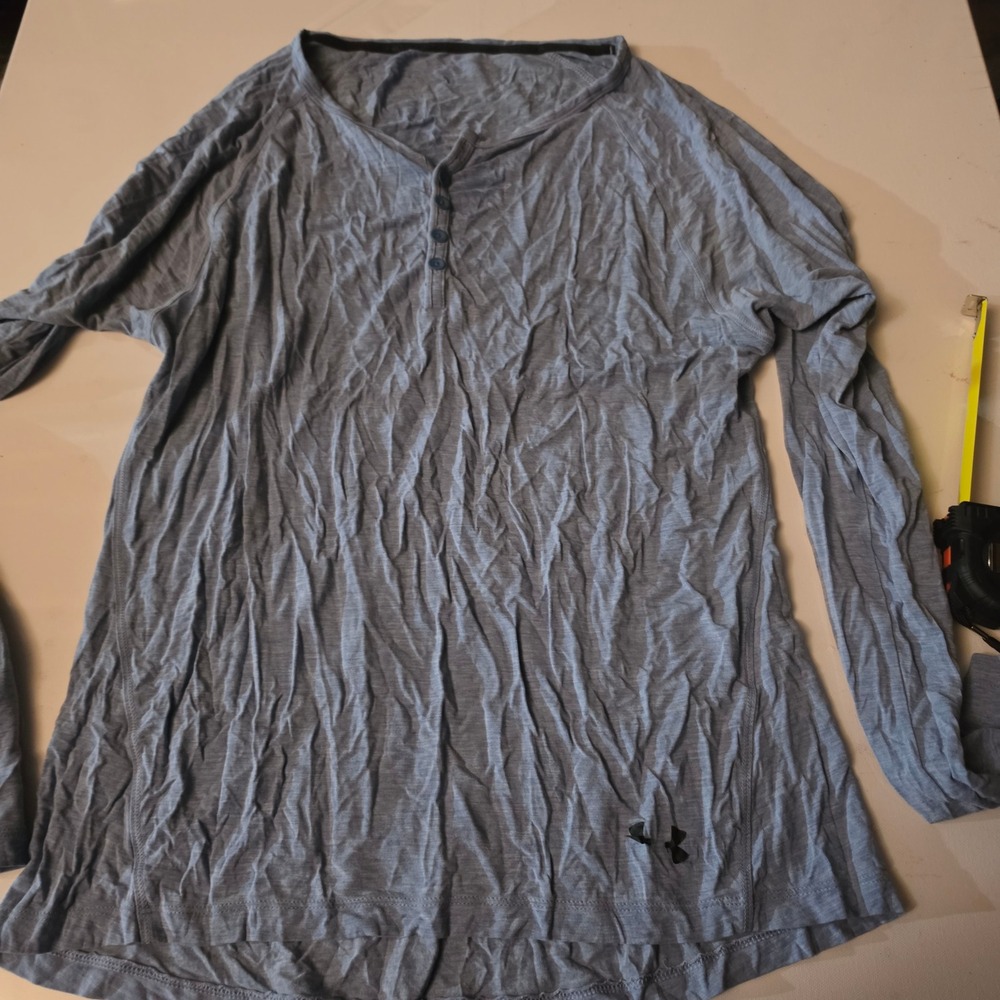Under Armour Mens Long Sleeve Henley Shirt Blue Heathered Active Top 11499